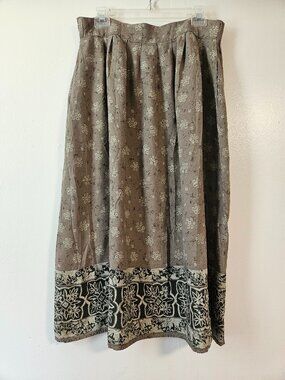 Vintage Sag Harbor skirt size large olive green/tan/brown floral pattern